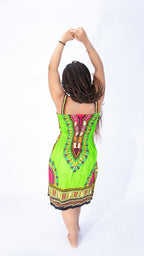 Vibrant Sarah Strap Dashiki Swing Dress Blue