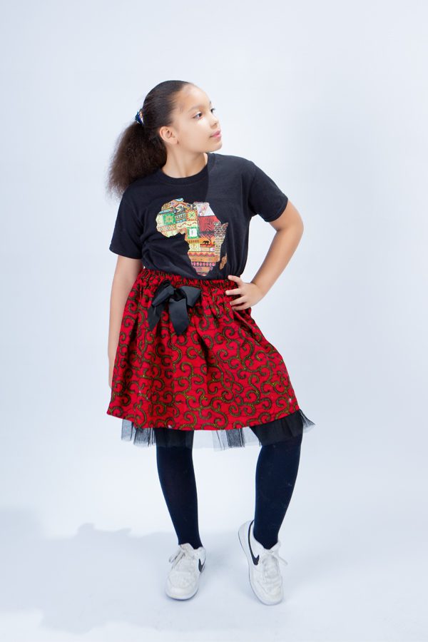 Kids Skirt in Beautiful Red and Black Bow Ankara