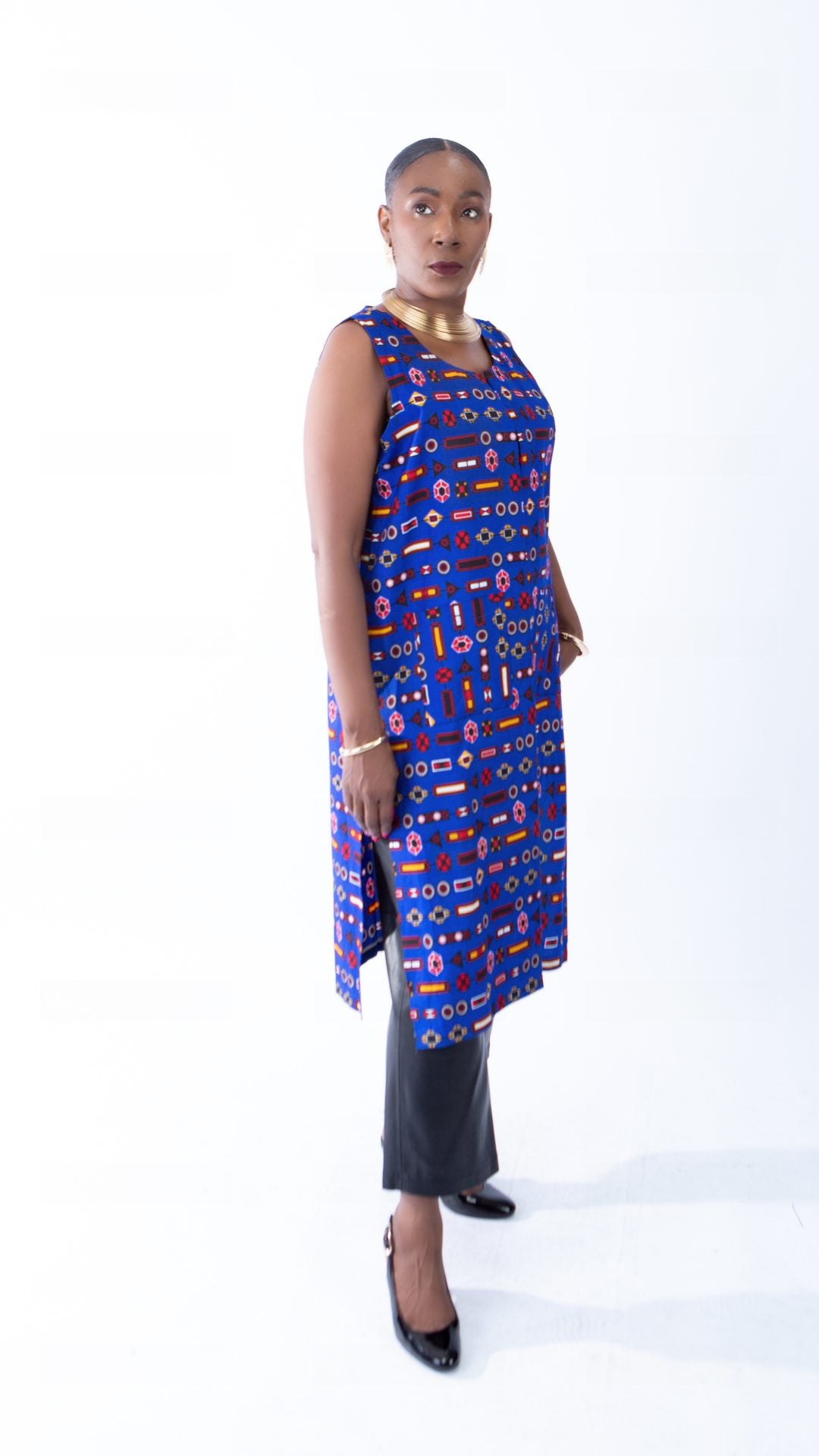 Jaylene Deep Blue Ankara Colourful Open Front Trench Vest