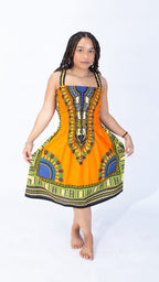 Vibrant Sarah Strap Dashiki Swing Dress Blue