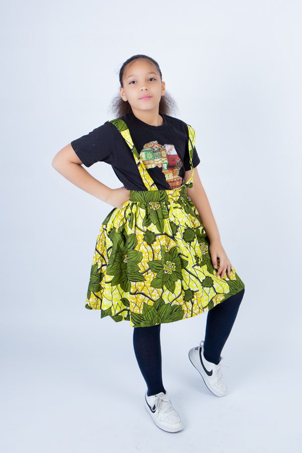 Girl's Playful Harness Skirt in Lemon Ankara print