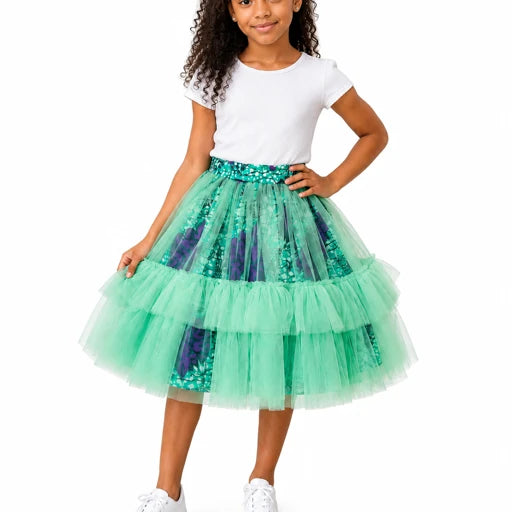 Girls African Print Tulle Layered Skirt