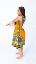 Vibrant Sarah Strap Dashiki Swing Dress Blue