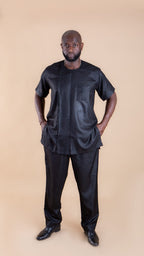 Beautiful Full Black Polish African Short Sleeve Suit