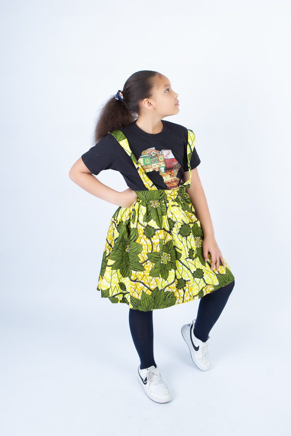 Girl's Playful Harness Skirt in Lemon Ankara print