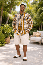 Men’s Mustard Stripe African Print Shirt – Short or Long Sleeve Ankara Shirt