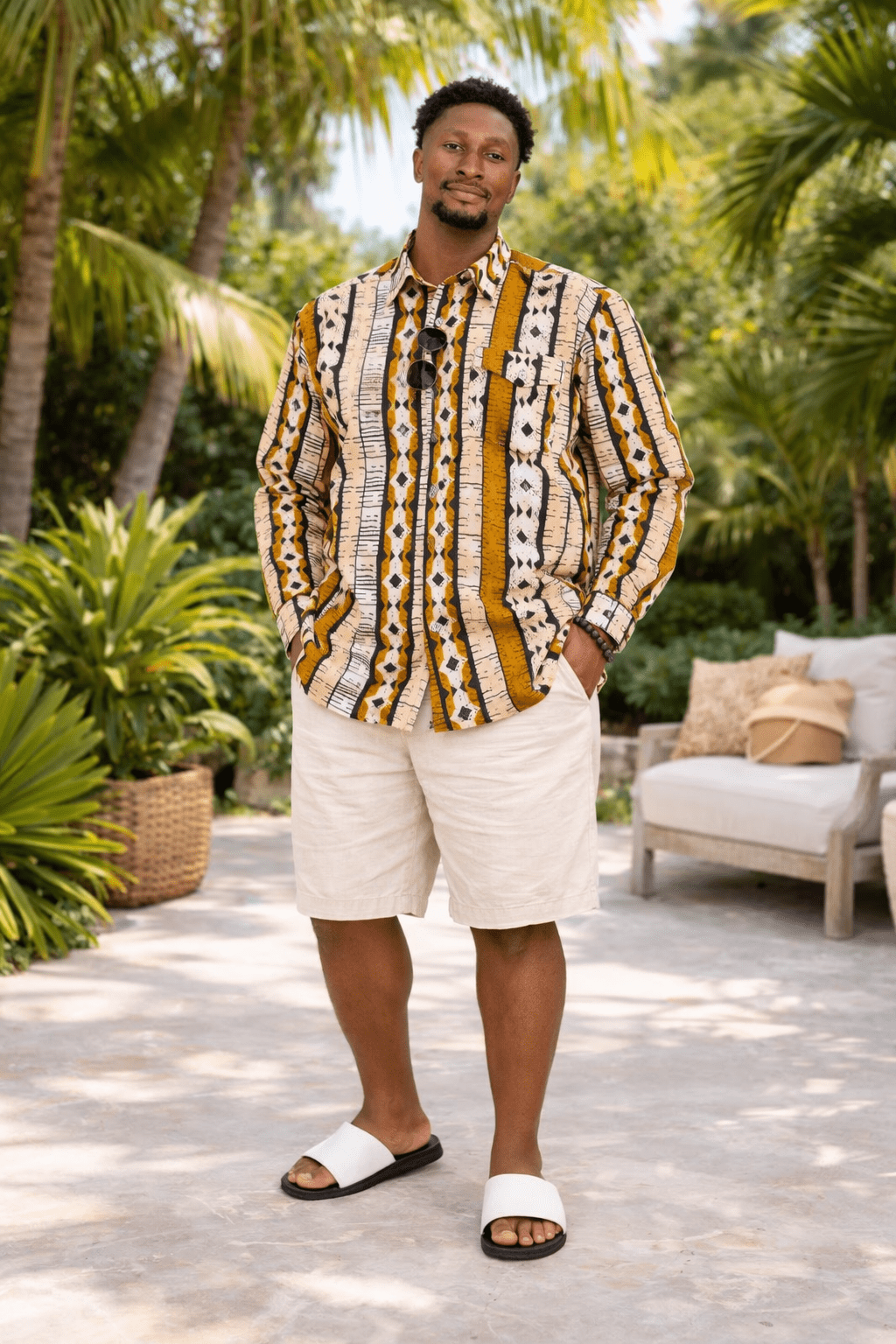 Men’s Mustard Stripe African Print Shirt – Short or Long Sleeve Ankara Shirt