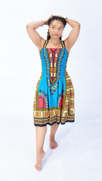 Beautiful Sarah Strap Dashiki Swing Dress Purple