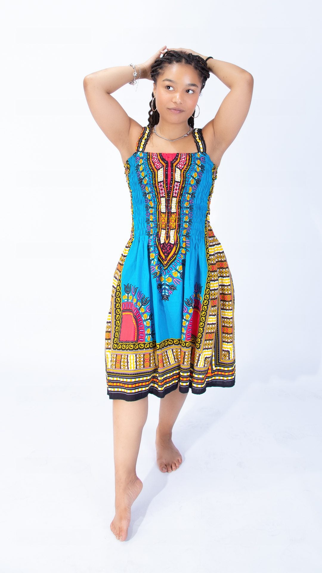 Beautiful Sarah Strap Dashiki Swing Dress Purple