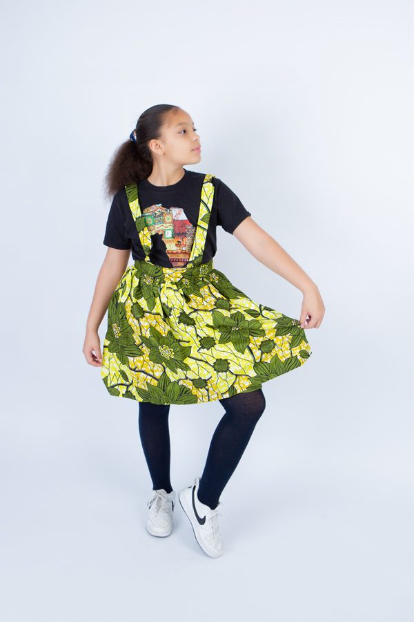 Girl's Playful Harness Skirt in Lemon Ankara print