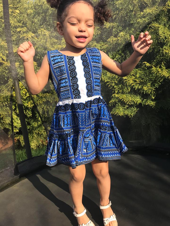 Blue & White Dashiki Summer Party Dress Size 3-4 years