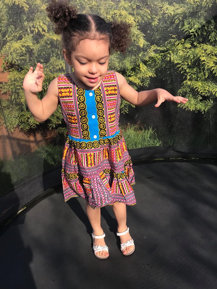 Pink & Blue Dashiki Summer Party Dress Size 3-4 years