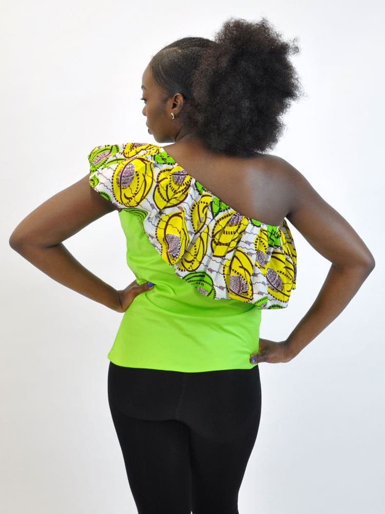 Lime Green One Shoulder African Print Top