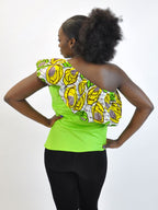 Lime Green One Shoulder African Print Top