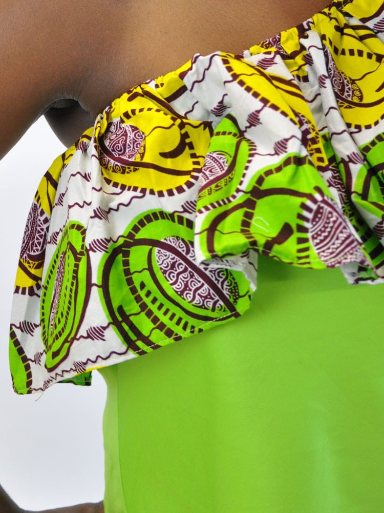Lime Green One Shoulder African Print Top