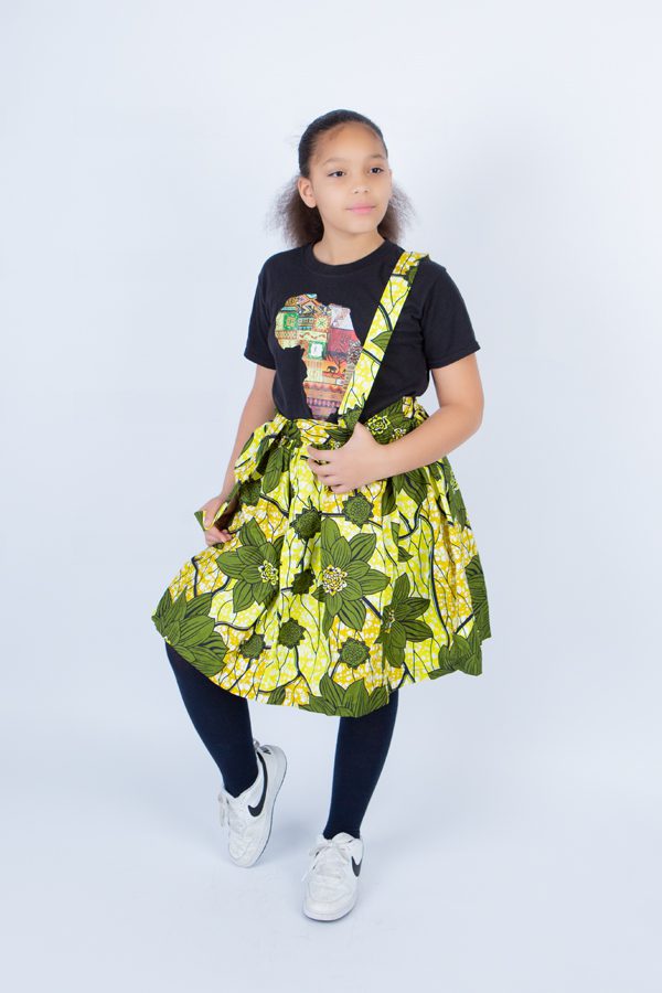 Girl's Playful Harness Skirt in Lemon Ankara print