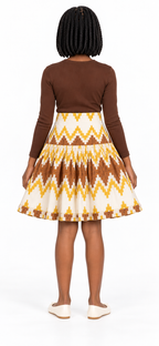 Girls African Print Flared Skirt – Cream, Mustard Yellow & Brown | Age 8–10 Years