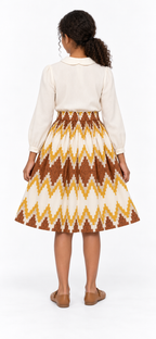 Girls African Print Flared Skirt – Cream, Mustard Yellow & Brown | Age 8–10 Years