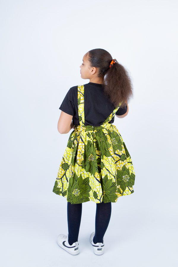 Girl's Playful Harness Skirt in Lemon Ankara print