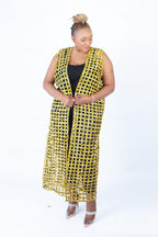 Yellow Ada Ankara Weaved Full Length Sleeveless Kimono