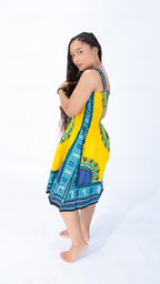Vibrant Sarah Strap Dashiki Swing Dress Blue