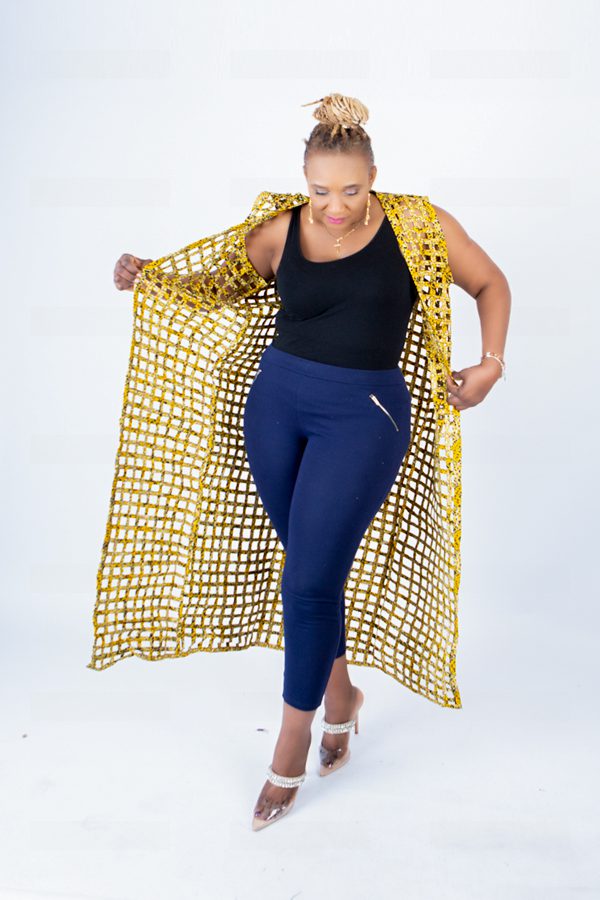 Yellow Ada Ankara Weaved Full Length Sleeveless Kimono