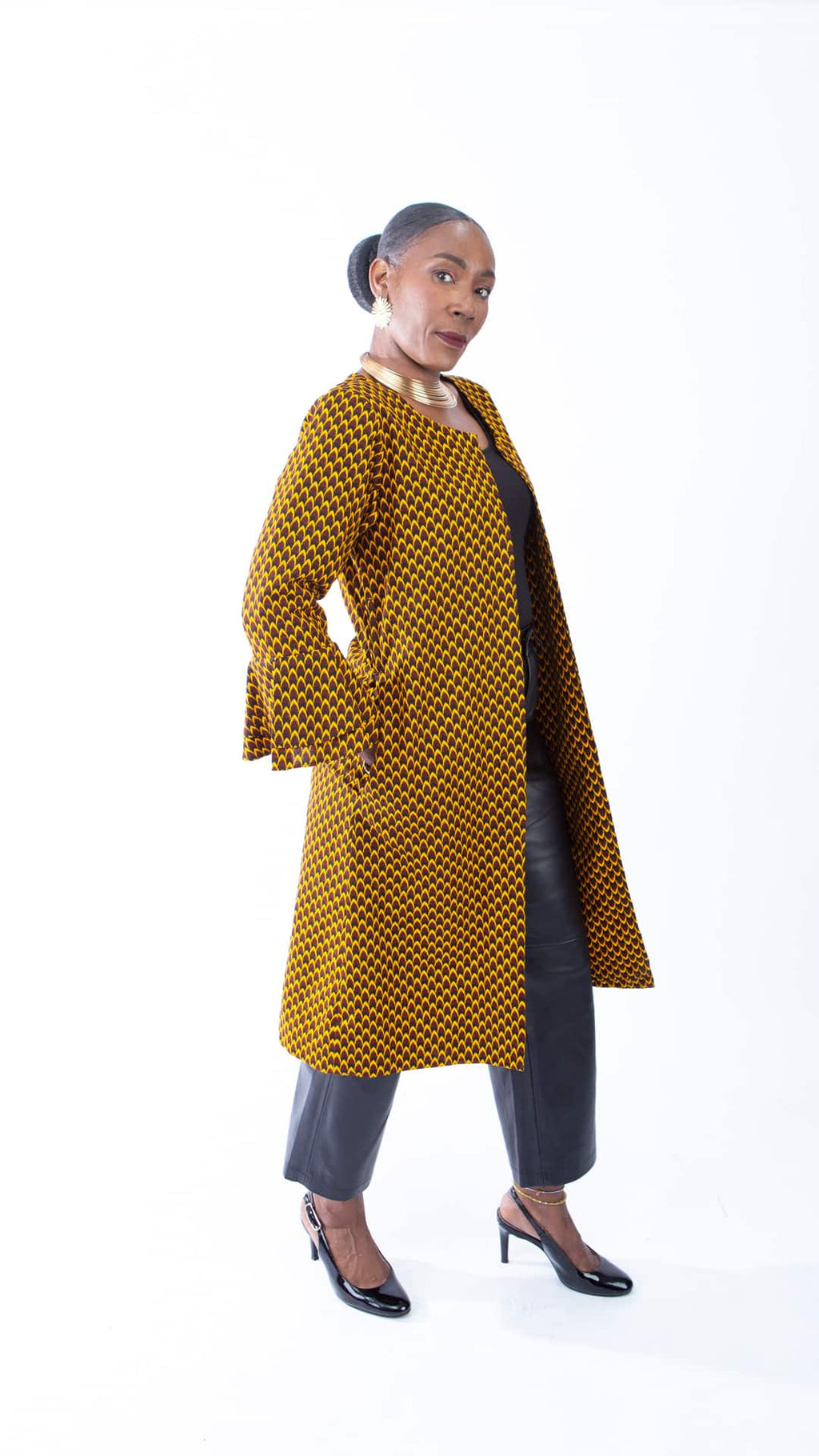 Mustard Ruffle Sleeve Trench Coat