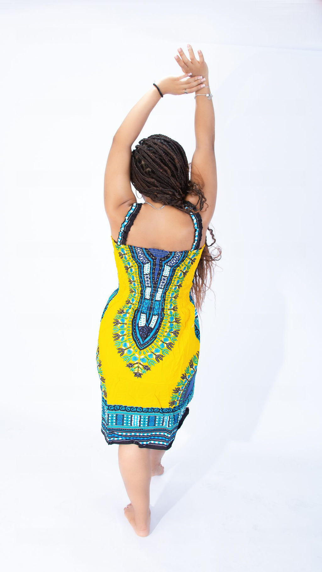 Vibrant Sarah Strap Dashiki Swing Dress Blue