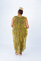 Yellow Ada Ankara Weaved Full Length Sleeveless Kimono