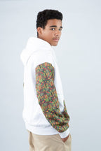 White Unisex Afro-Fusion Hoodie with Printed Panel Accent