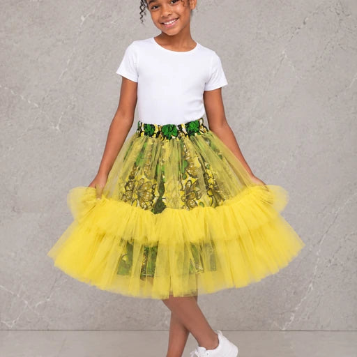 Girls African Print  Tulle Layered Skirt