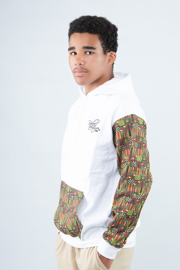 White Unisex Afro-Fusion Hoodie with Printed Panel Accent