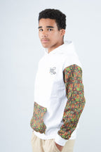 White Unisex Afro-Fusion Hoodie with Printed Panel Accent