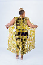 Yellow Ada Ankara Weaved Full Length Sleeveless Kimono
