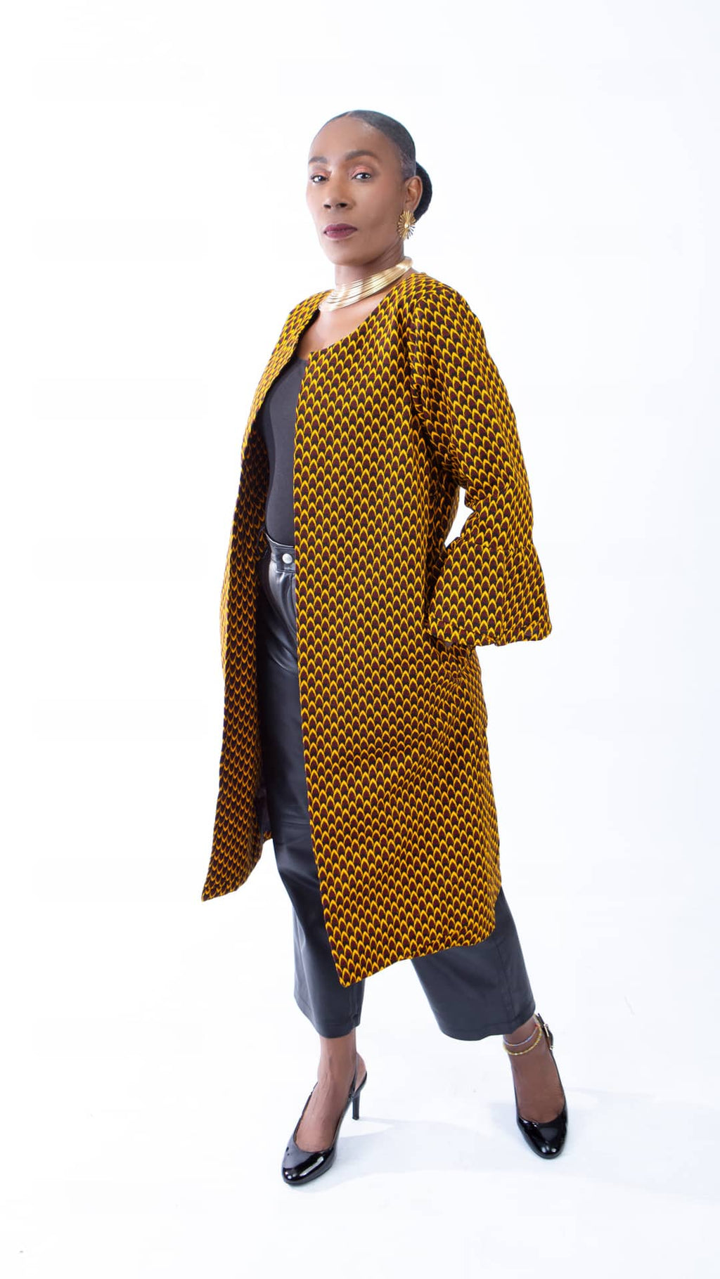 Mustard Ruffle Sleeve Trench Coat