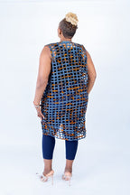 Mari Orange & Blue Mix Ankara Weaved Sleeveless Kimono