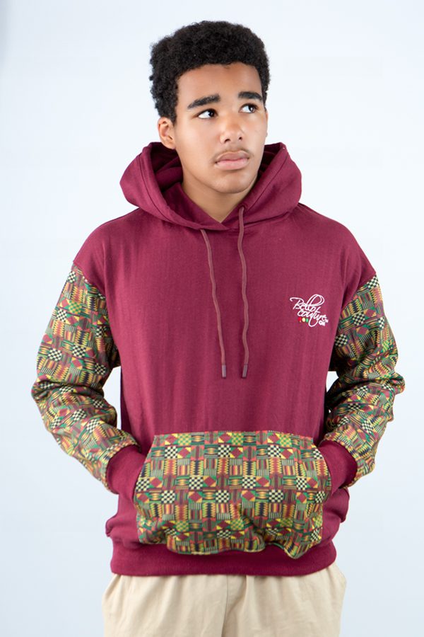 Maroon Unisex Afro-Fusion Hoodie with Printed Panel Accent