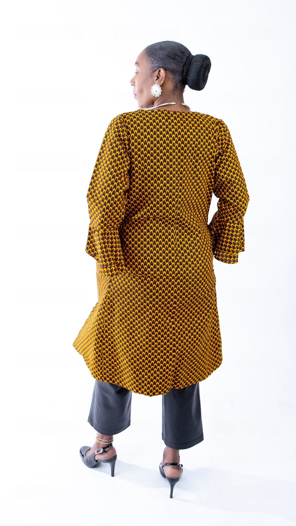 Mustard Ruffle Sleeve Trench Coat