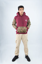 Maroon Unisex Afro-Fusion Hoodie with Printed Panel Accent