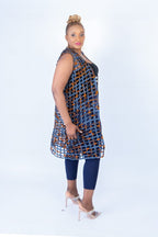 Mari Orange & Blue Mix Ankara Weaved Sleeveless Kimono