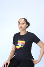 Uganda Country Flag on Crew Neck Black Top