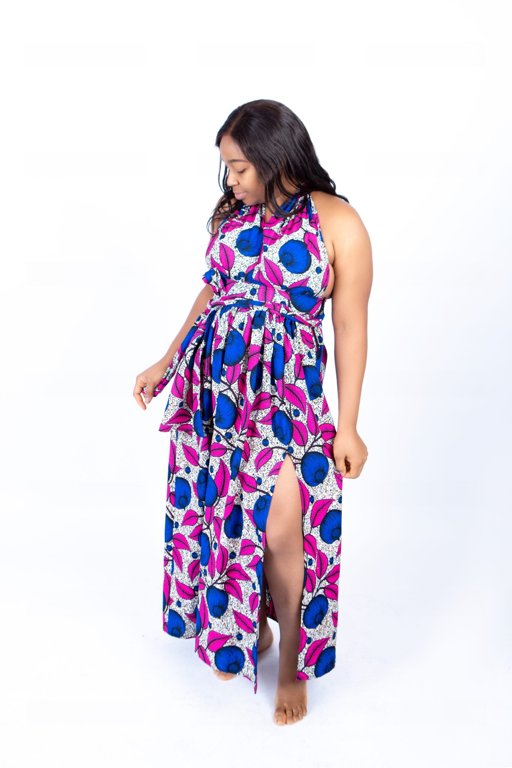 Alisa Pink Multi-colour African Print Infinity Maxi Dress