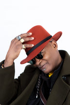 Fedora Hat in Rusty Orange with Black Belt