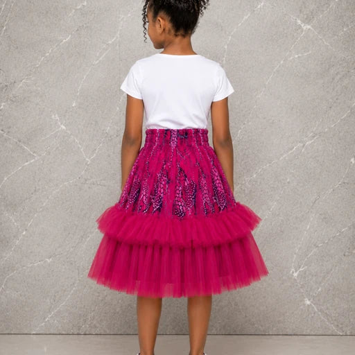 Girls African Print  Tulle Layered Skirt
