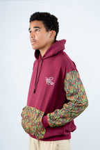 Maroon Unisex Afro-Fusion Hoodie with Printed Panel Accent
