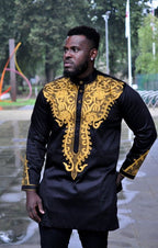 Theo Black & Gold African Embroidered Suit