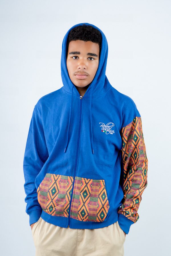 Blue Unisex Afro-Fusion Design Zip Hoodie