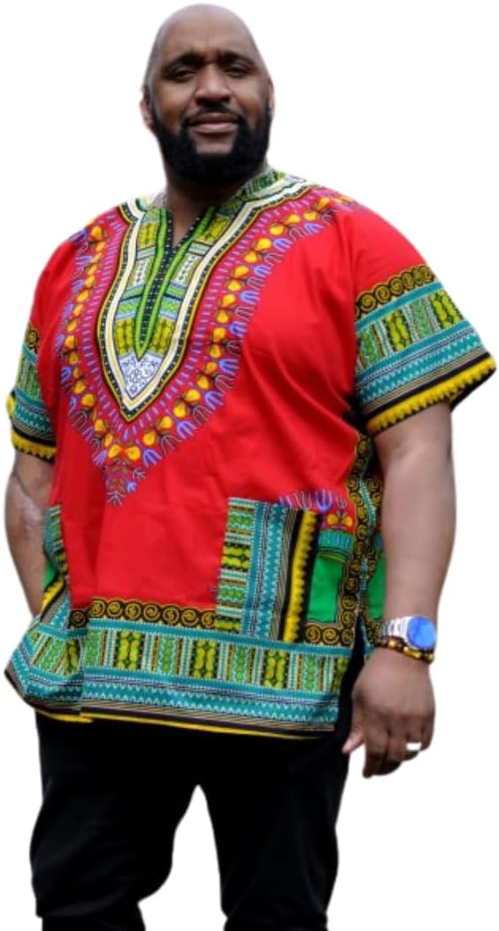 Bright Red & Blue Dashiki Shirt