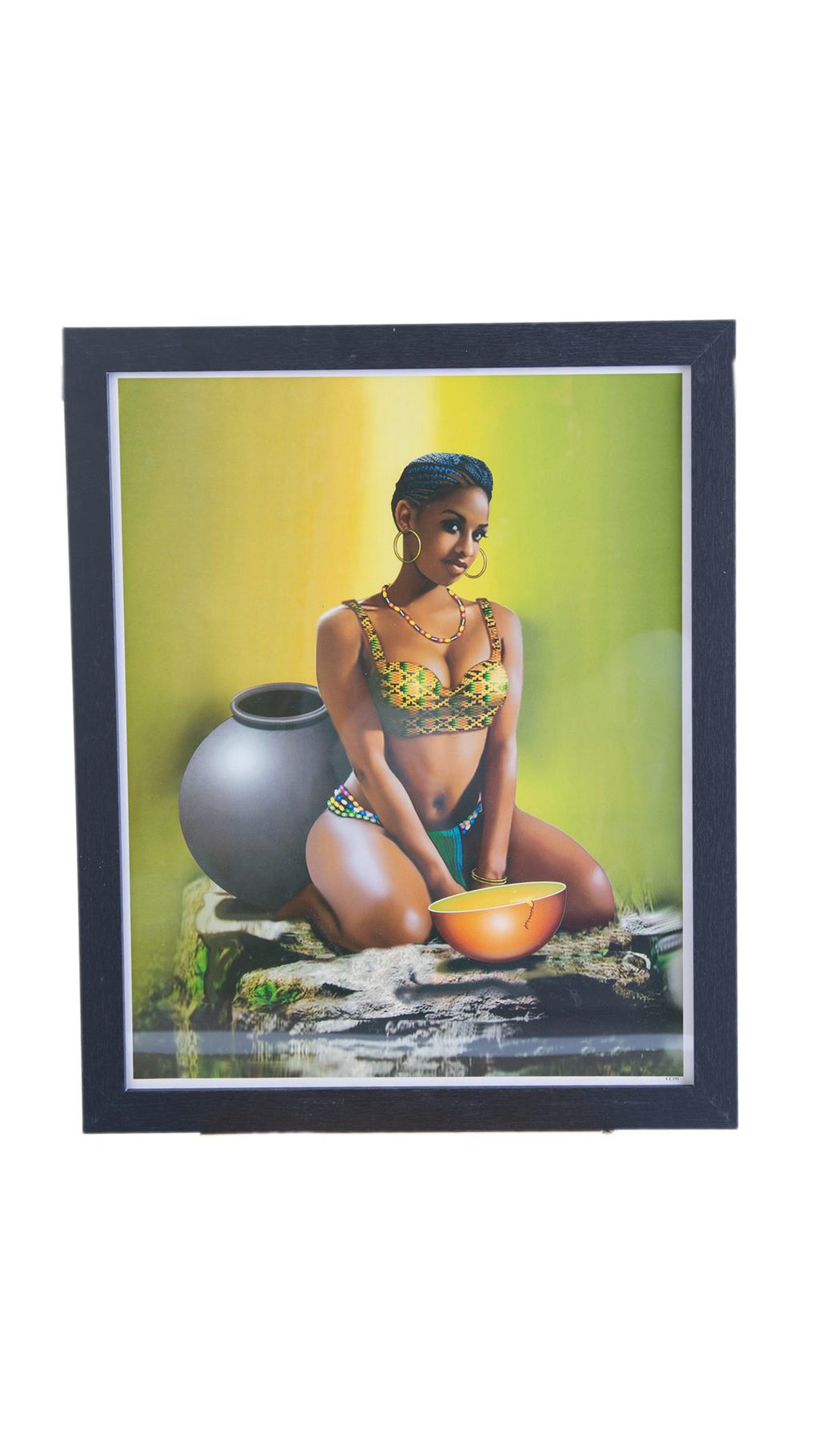 Beautiful Black Lady Kneeling on Rocks Wall Decor