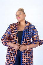 Tiana Deep Blue Ankara Weaved Long Puff Sleeve Overthrow